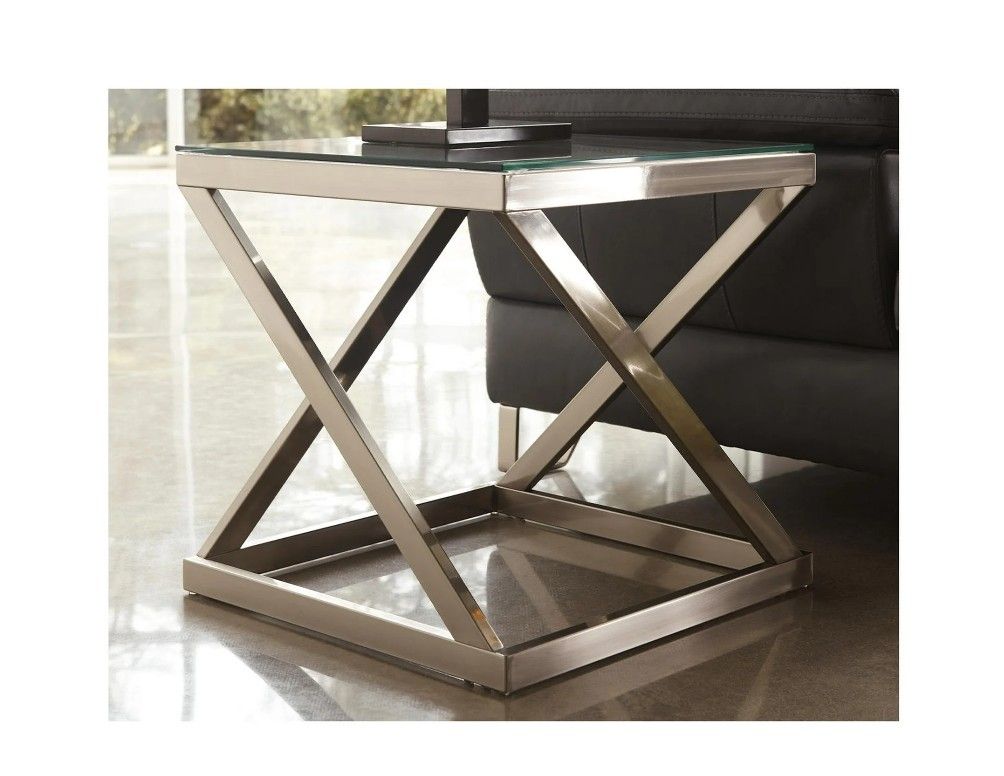 Ashley Furniture Coylin (Was $140) brushed metal glass table coffee table