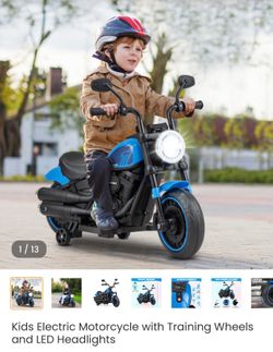 Kids Blue Electric Motorcycle with Training Wheels 