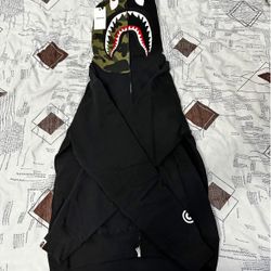 BAPE Shark Full Zip Hoodie Camo Hood Black