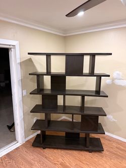 Solid modern asymmetrical open-shelf bookcase