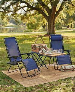 Blue Zero Gravity Chairs with Picnic Table Set