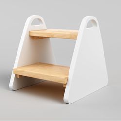 Toddler Step Stool, Wooden Step Stools for Kids, Solid Wood Two Step Stools Toddler with Handles, Rounded Corners Child Stepping Stool for Bathroom Si