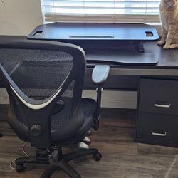 Desk, Stand Up Computer Station , Desk Chair And Filing Cabinet