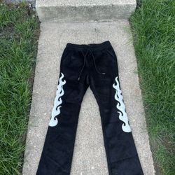 Black Flame Fur Flared Sweatpants 