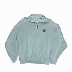 Tommy Bahama L Blue 1/4 Zip Pullover RELAX Marlin Sweater 100% Cotton RN 8654