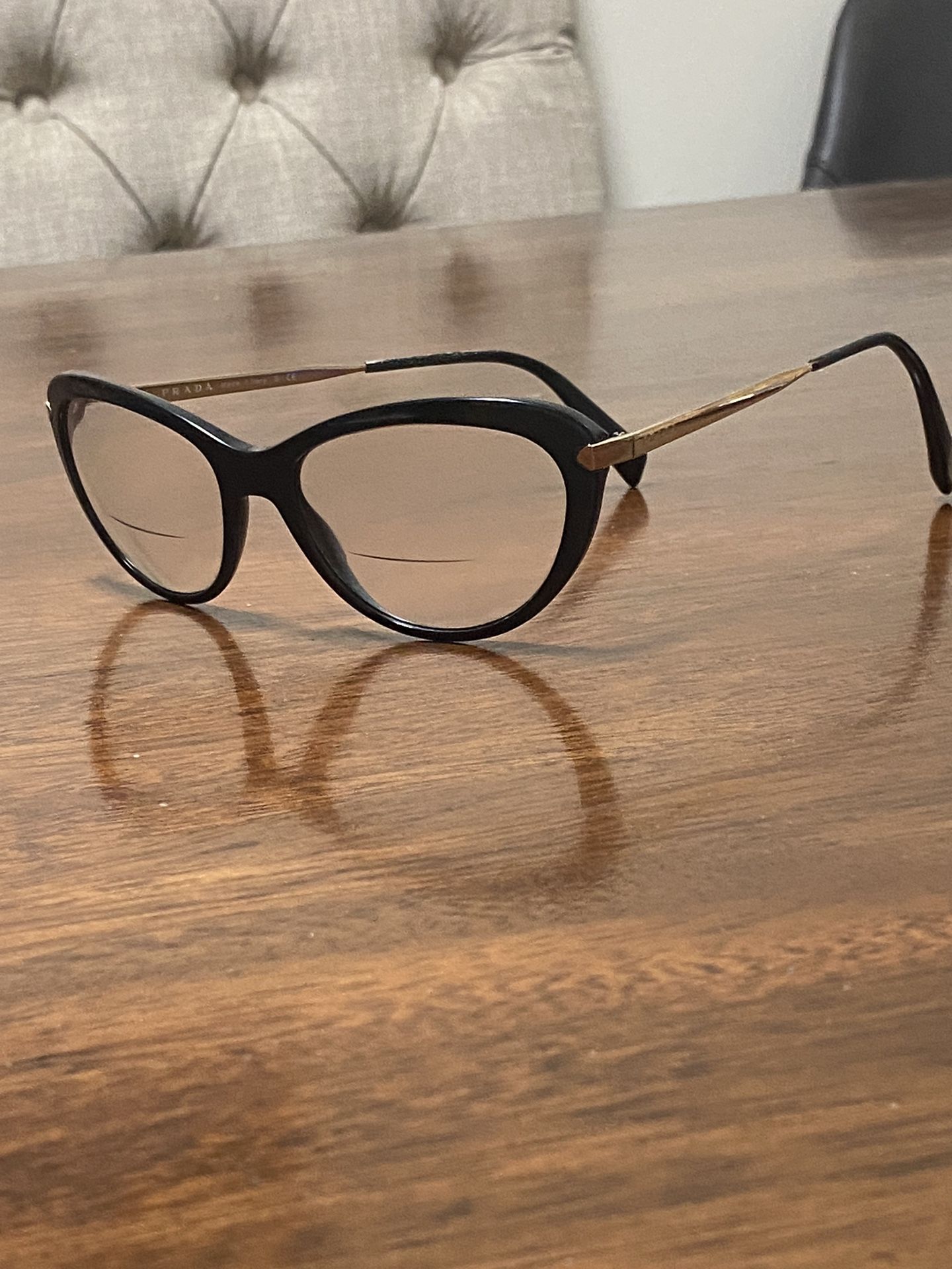 Prada Cat Eye Black & Gold Frame Prescription Sunglasses Frames