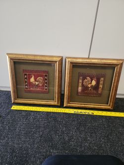 Framed Rooster Wall Art Set of 2