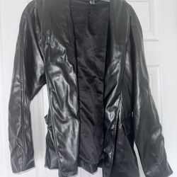 Black Faux Leather Blazer Jacket – Size Small