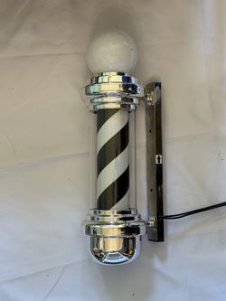 Barber Shop Pole With Light and Vertical Scroll - Black & White