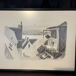 “Girl Out Of A Window” Lithograph By Danish Artist Sikkar Hansen