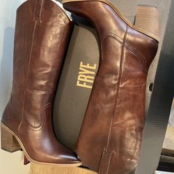 NEW FRYE Leather Pull On Boots -Color Cognac - Sz 10