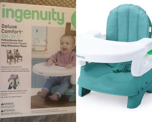 New Ingenuity Deluxe Comfort Folding Baby Booster - Adjustable Height - Cushioned - Lightweight - 6M-3Y