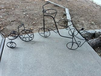 Set of 2 Black Wrought Iron Bicycle Plant Stands Set of 3