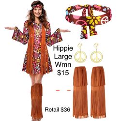 Hippie Fringe Vest Dress 60s 70s Halloween Themed Party Women’s Costume Large
