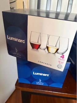 New 4pc Luminarc Stemless Wine Glasses – 19oz Modern Style