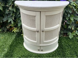 Rare Wood and Rattan 2 Level Cabinet With Unique Lower Compartments