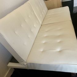Modern White Leatherette Convertible Sofa Bed Futon