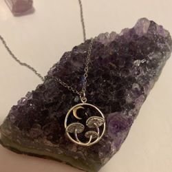 Sterling Mushroom Charm With Gold Crescent Moon 