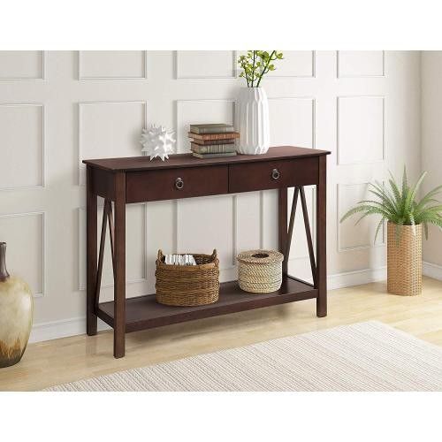 New TREXM Sideboard Console Table, Entryway Table, Sofa Table with 2-Drawers and Bottom Shelf (Walnut)