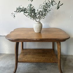 Vintage Solid Oak Console Table with Scalloped Edge