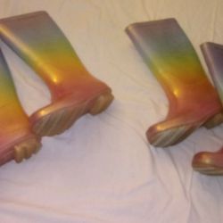 2 PAIRS YOUTH KIDS PINK RAIN BOOTS SIZE 13 & 2 
