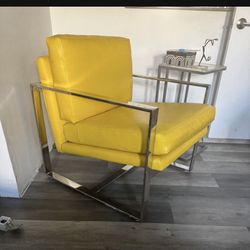 2 Yellow Cushion Chrome MCM Styled Chairs 