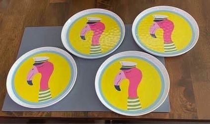 4 Pottery Barn Kids Pink Flamingo Plates 9"Melamine Bpa-Free Bright $20 for set excellent condition