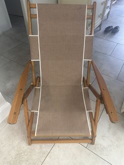 Vintage Folding Wood & Canvas Beach Lawn Chair