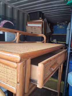 Rattan and Cane Writing Desk with Draw