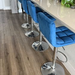 Adjustable Swivel Bar stools with metal frame - 4 ( velvet blue) ($200 for 4)