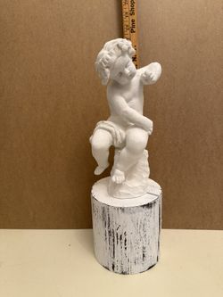 Carved Cherub Statue With Base 