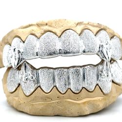 8 Top 8 Bottom Silver Diamond Dust Drip Grillz