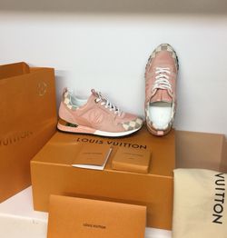 Louis Vuitton, Shoes, Original Louis Vuitton Suede Damier Azur Run Away  Sneakers Pink
