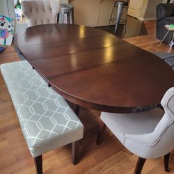 Extendable Dining Room Table + Wing Chairs+ Benches