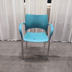 Modern Teal Plastic Arm Chair with Metal Legs