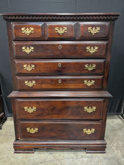Dark Wood Tall Storage Chest with Gold-Toned Hardware