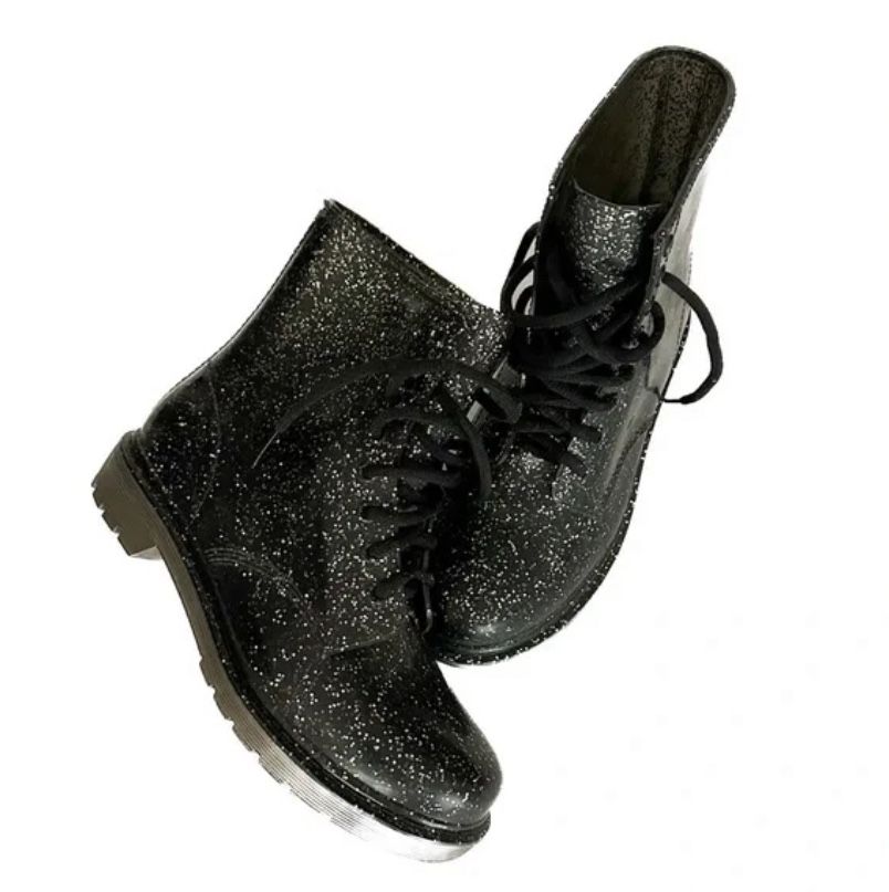 Circus by Sam Edelman Quinn Jelly Combat Boot Black Silver Glitter | Size 8