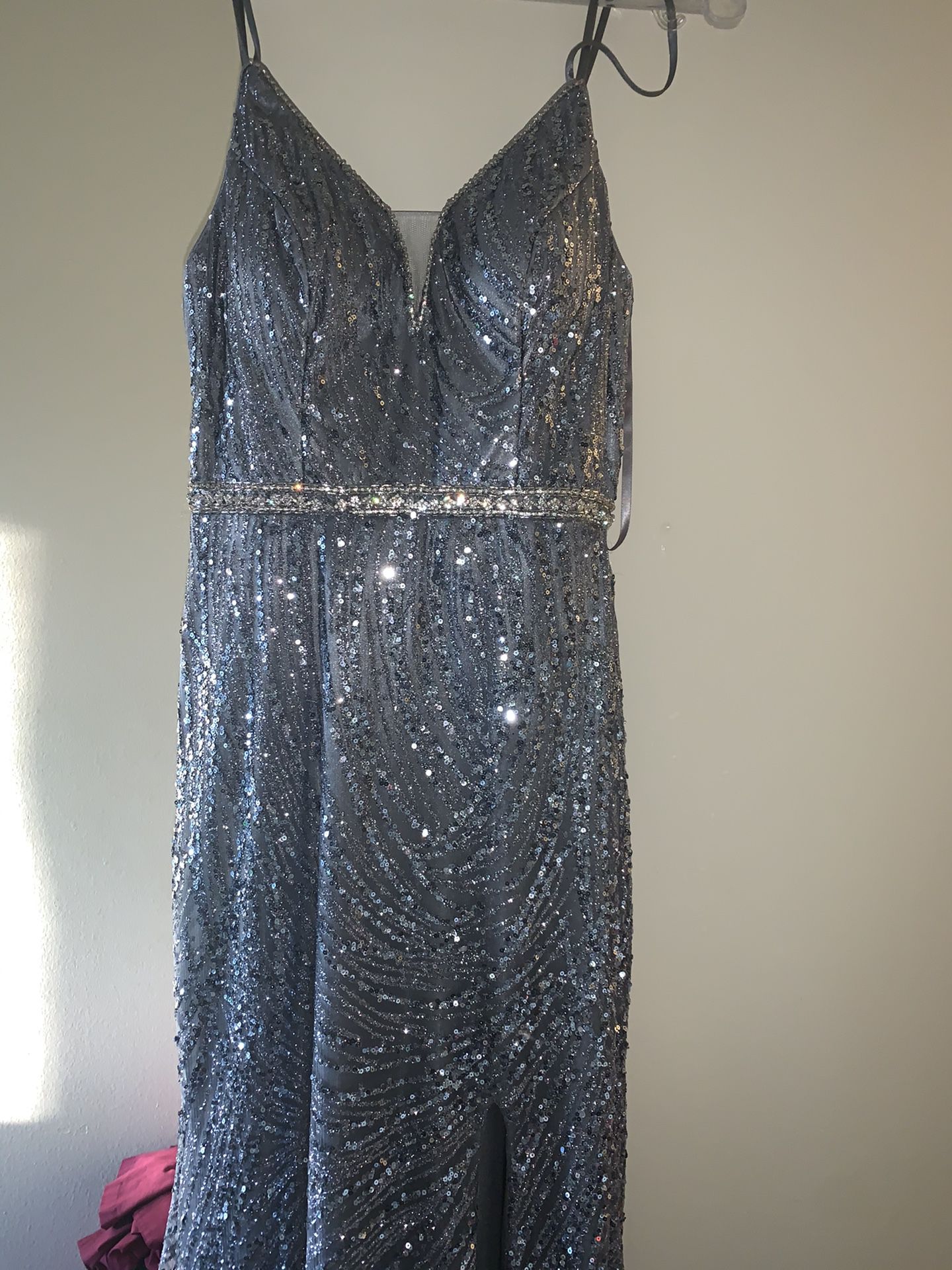 Girls sparkly prom dress (grey) with a slit
