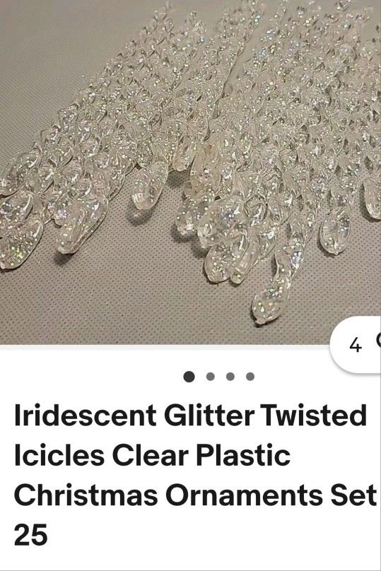 Set Of 25 Iridescent Glitter Twisted Clear Icicles