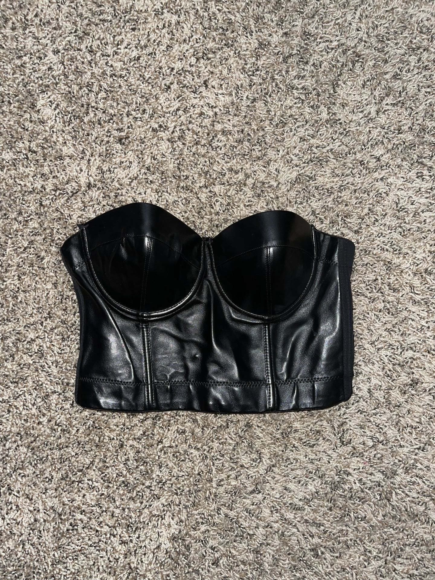 Black faux leather corset top small