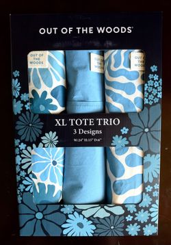 Out of the Woods XL Tote Trio Washable Paper Bags Blue Floral 3 Designs Set New