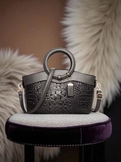 Gray Crocodile Embossed Lady Tourister Top Handle Handbag