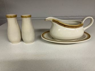 Japan-salt and pepper shakers and gravy boat with liner