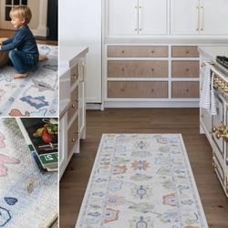 Fame Living Cream Oushak Runner Rug, Vintage Runners, Turkish, Eclectic, Floral, Pastel, Washable, Small Throw Rugs, Short Runner for Hallway, Entrywa