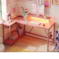 Pink L Shaped Computer Desk