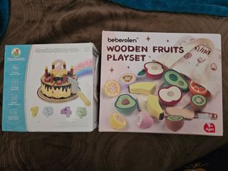 2 New Wood Play Food Sets