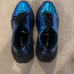 WOMENS Niluber Blue Holographic Platform Tennis Shoe Size 8