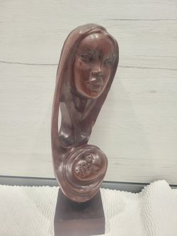 Hand Carved Wood Statue Mother And Child