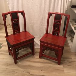 Ching Dyn Mid 19c  Pair Wood Chairs With Hidden Drawer 