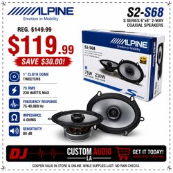 Alpine S Series S2-S68 Car Speakers 6x8" 2-Way Coaxial Speaker System 230 Watts 🚨 Payment Options Available 🚨 No Credit Needed 🚨